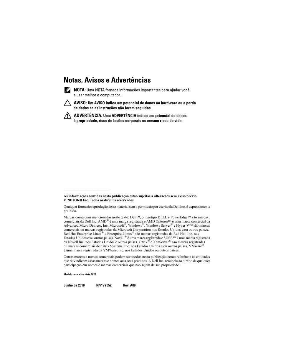 Notas, avisos e advertências | Dell PowerEdge R415 User Manual | Page 28 / 52