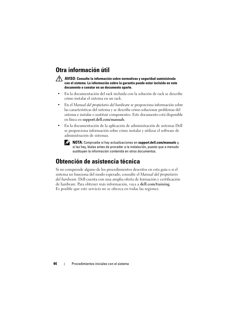 Otra información útil, Obtención de asistencia técnica | Dell PowerEdge R415 User Manual | Page 46 / 52