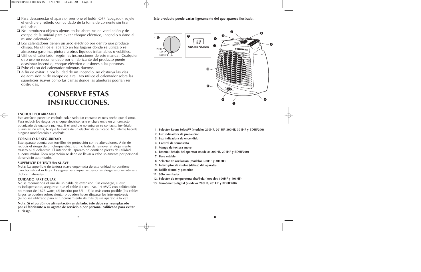 Conserve estas instrucciones | Black & Decker 300HF User Manual | Page 5 / 13