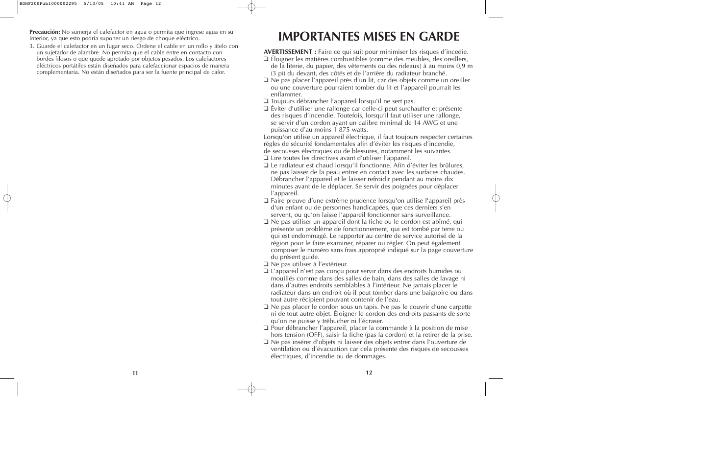 Importantes mises en garde | Black & Decker 300HF User Manual | Page 7 / 13