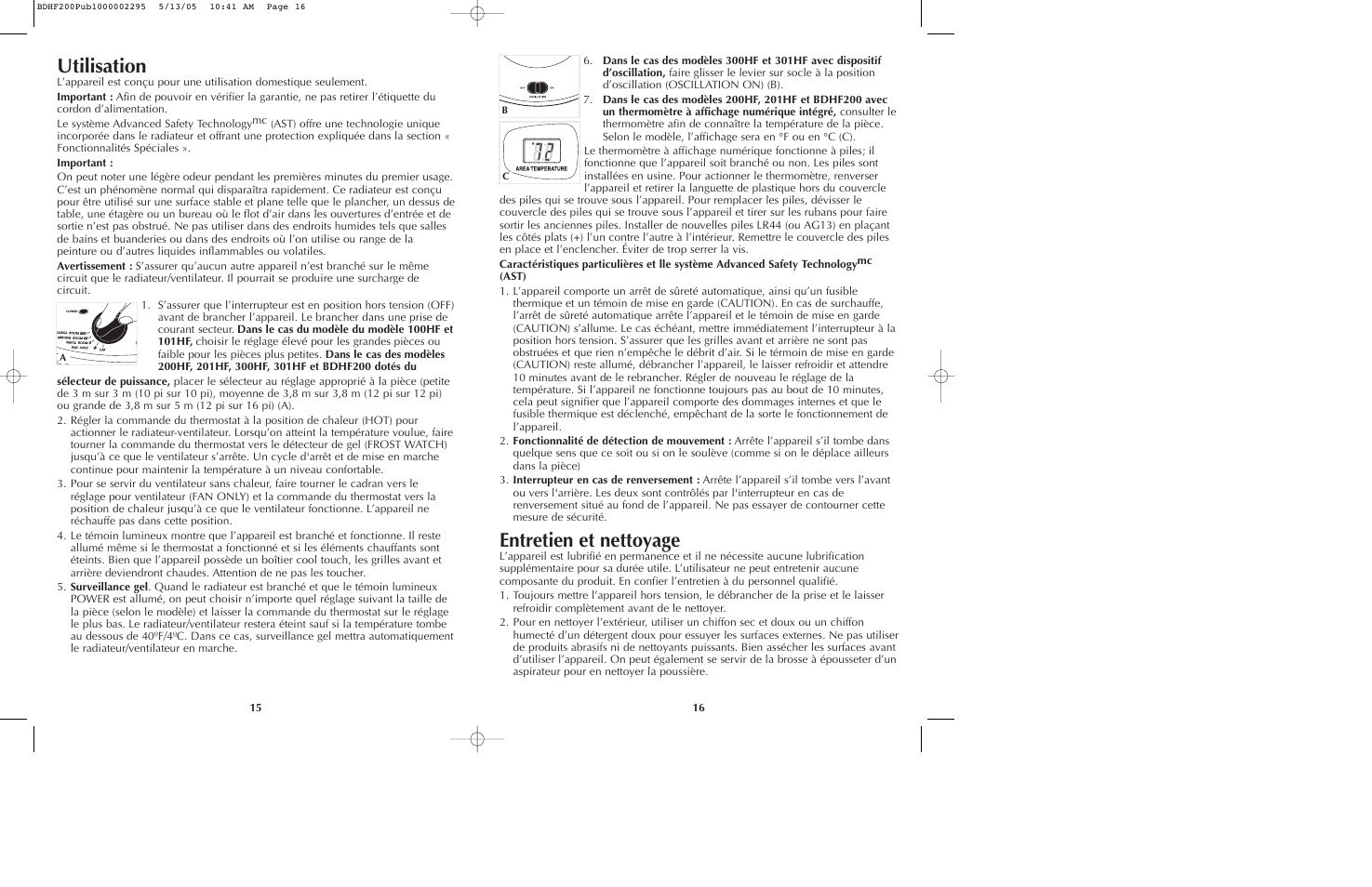 Utilisation, Entretien et nettoyage | Black & Decker 300HF User Manual | Page 9 / 13