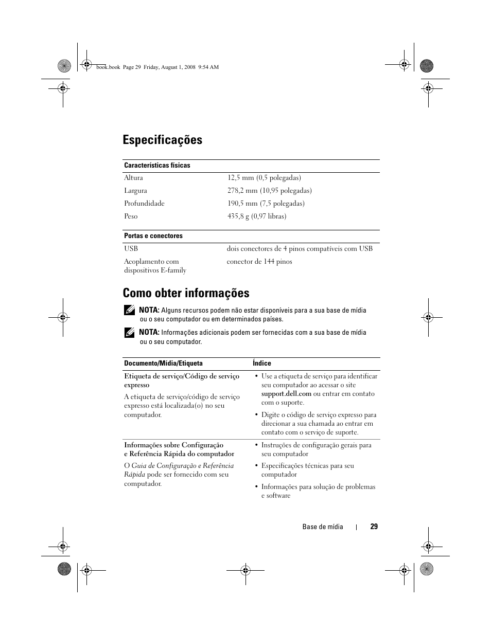 Especificações, Como obter informações, Especificações como obter informações | Dell Latitude E4200 (Late 2008) User Manual | Page 31 / 42