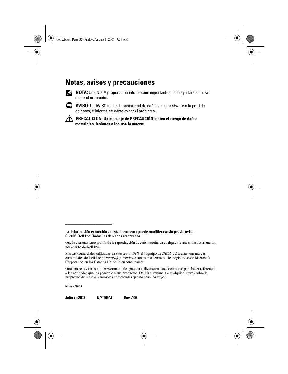 Notas, avisos y precauciones | Dell Latitude E4200 (Late 2008) User Manual | Page 34 / 42