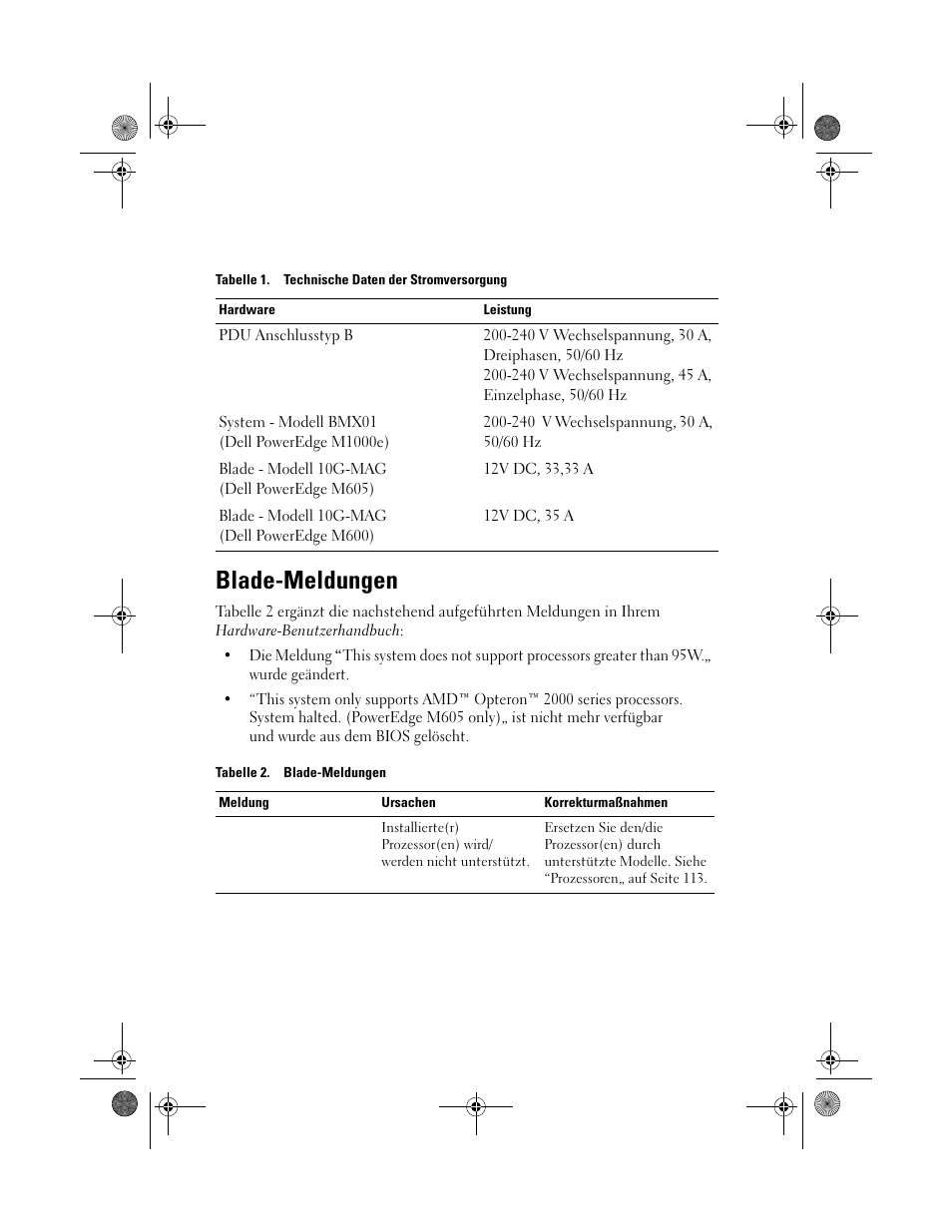 Blade-meldungen | Dell POWEREDGE M905 User Manual | Page 11 / 21