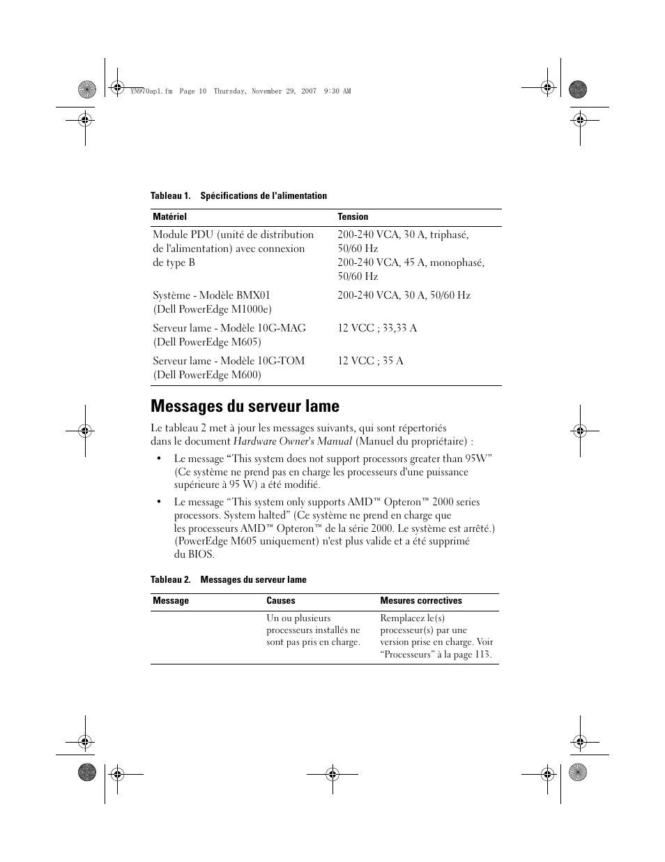 Messages du serveur lame | Dell POWEREDGE M905 User Manual | Page 8 / 21