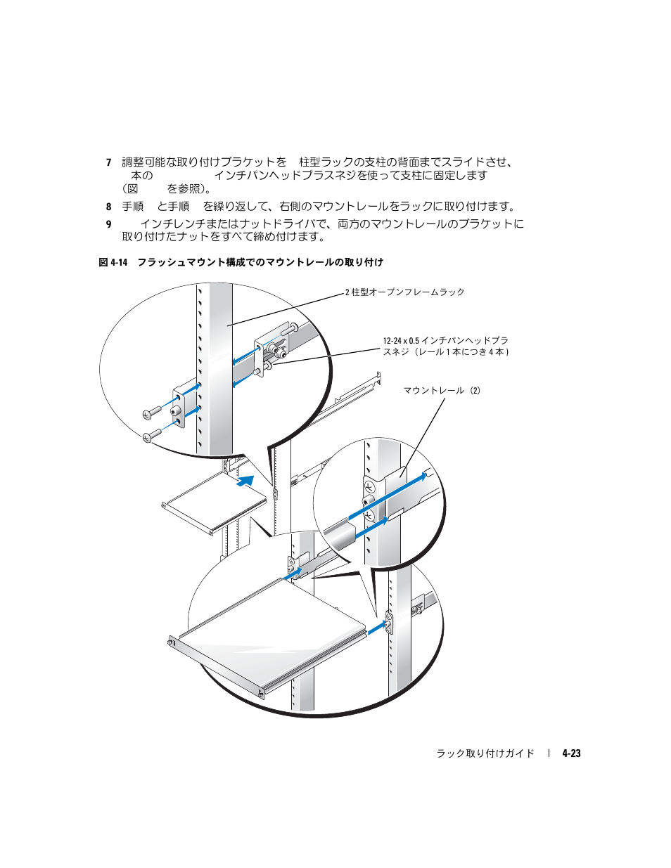 図 4-14, フラッシュマウント構成でのマウントレール, の取り付け | Dell PowerEdge 1850 User Manual | Page 103 / 134