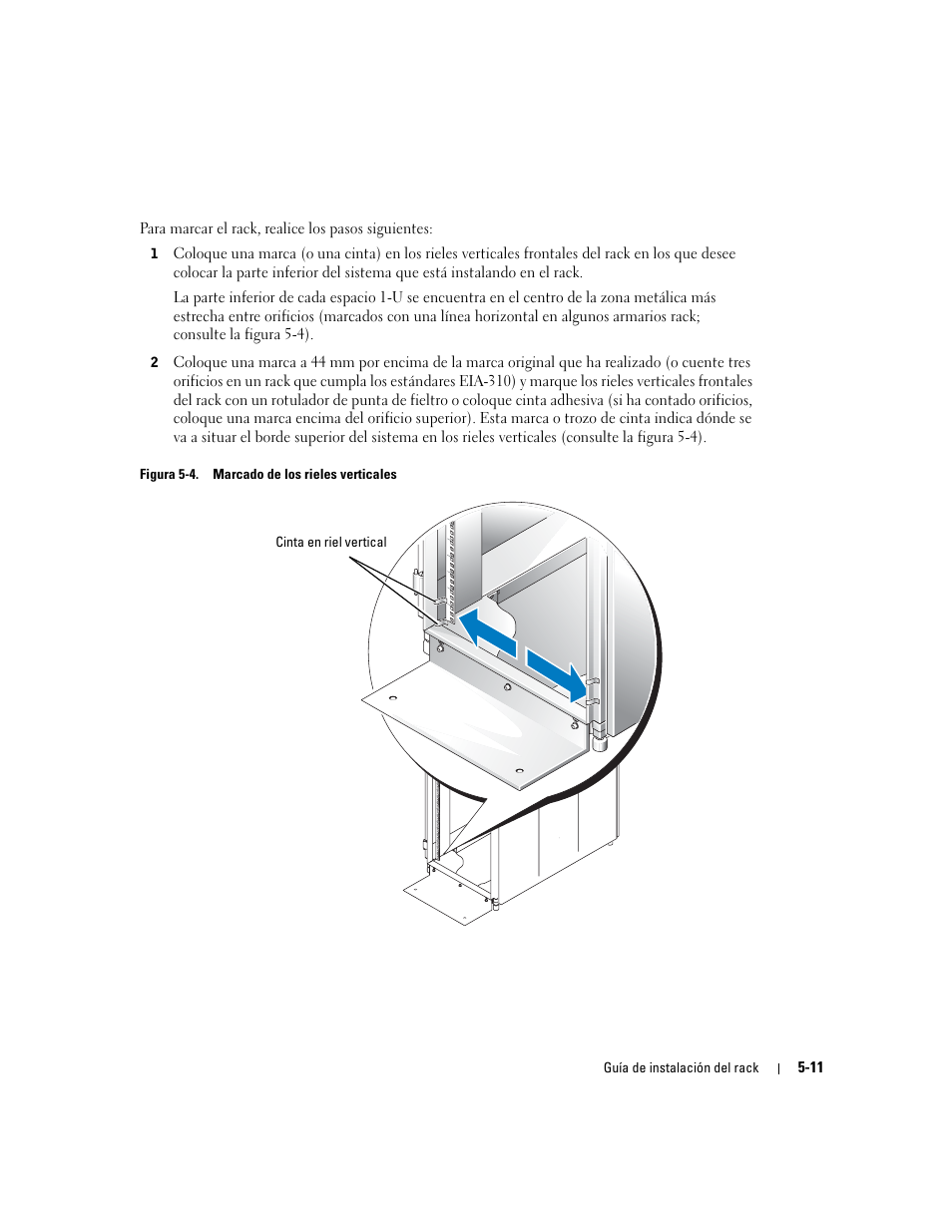 Figura 5-4, Marcado de los rieles verticales | Dell PowerEdge 1850 User Manual | Page 117 / 134