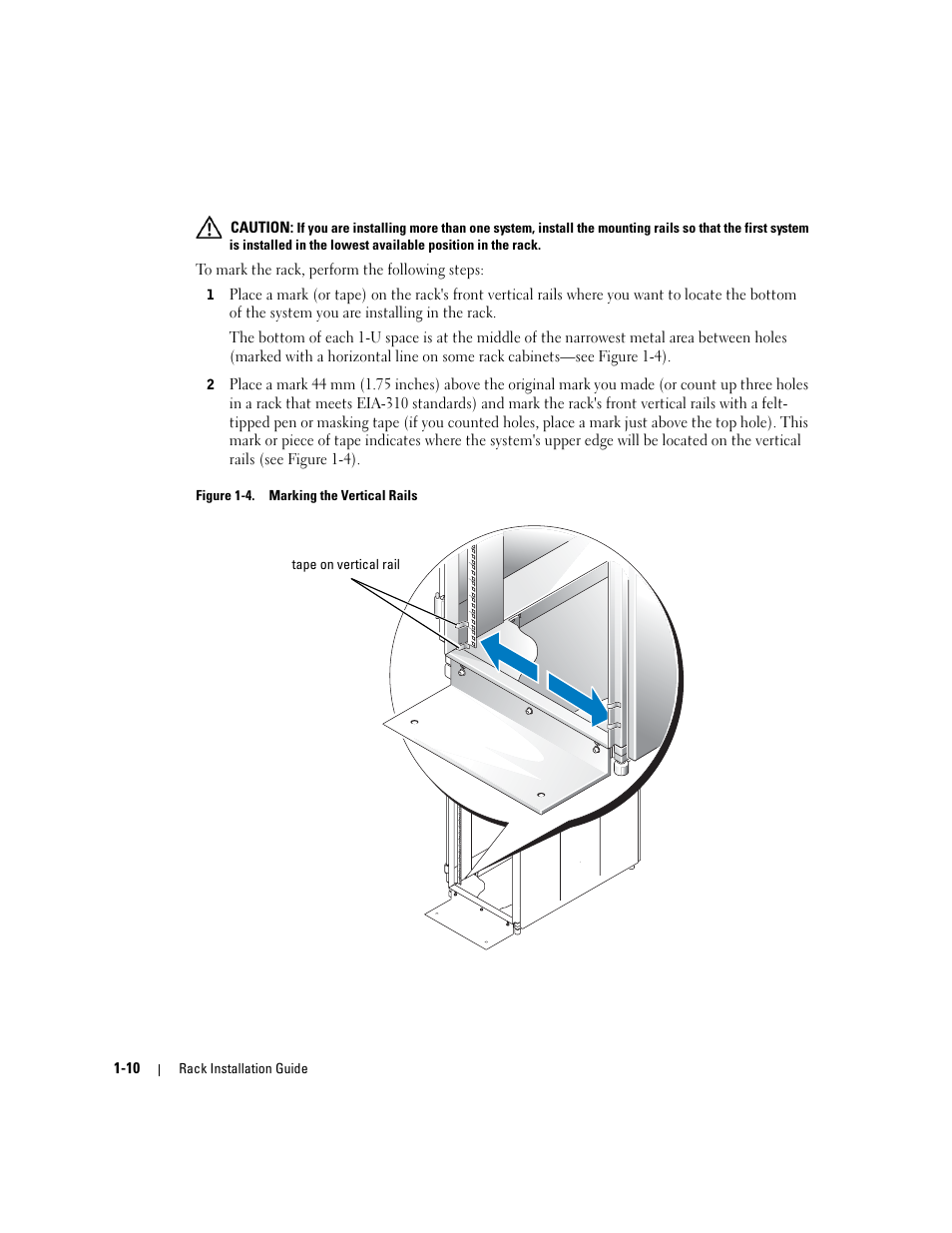 Figure 1-4, Marking the vertical rails | Dell PowerEdge 1850 User Manual | Page 12 / 134