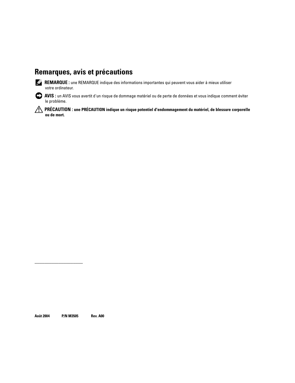 Remarques, avis et précautions | Dell PowerEdge 1850 User Manual | Page 28 / 134