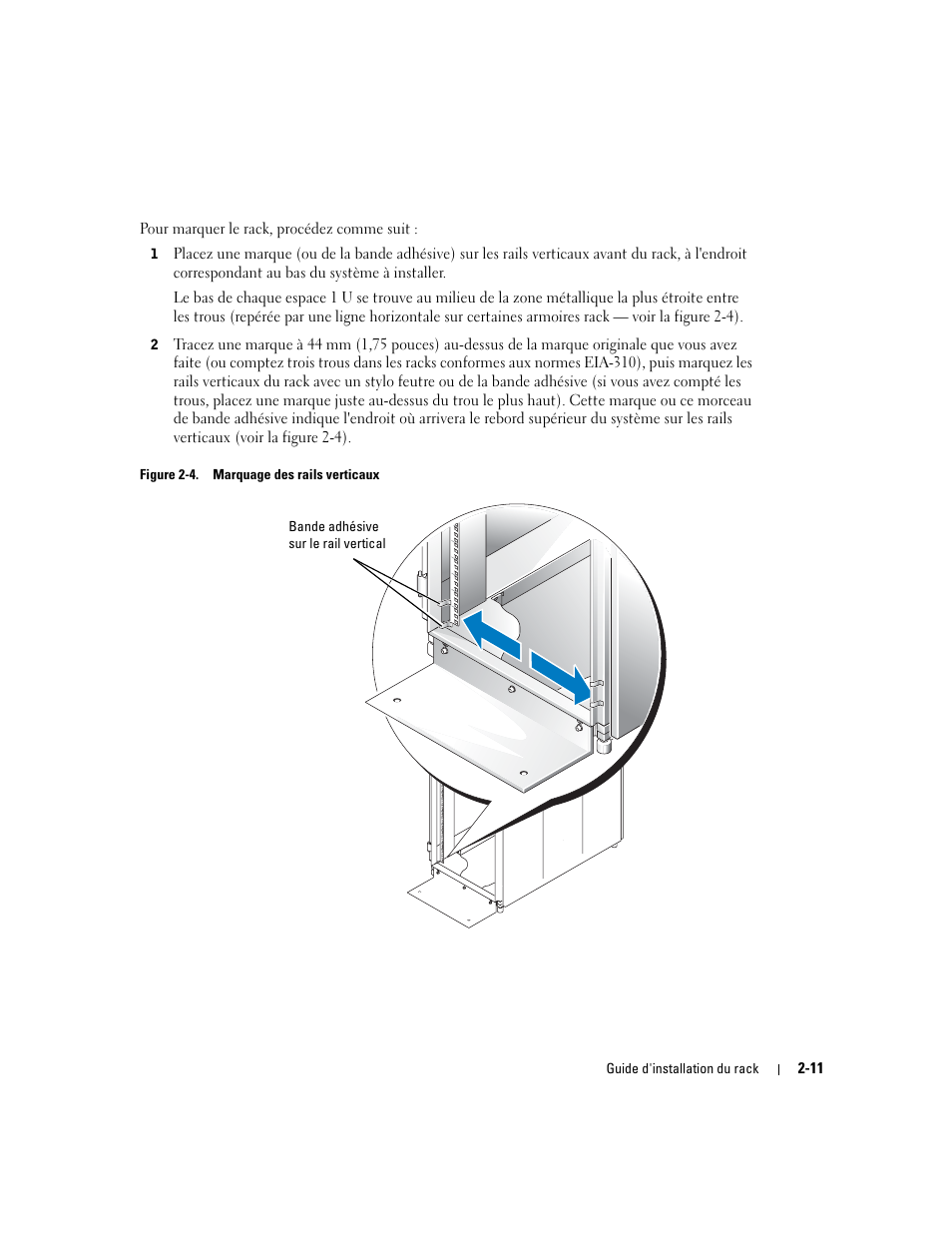 Figure 2-4, Marquage des rails verticaux | Dell PowerEdge 1850 User Manual | Page 37 / 134