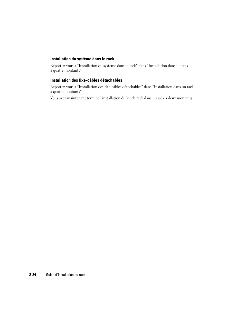 Installation du système dans le rack, Installation des fixe-câbles détachables | Dell PowerEdge 1850 User Manual | Page 50 / 134