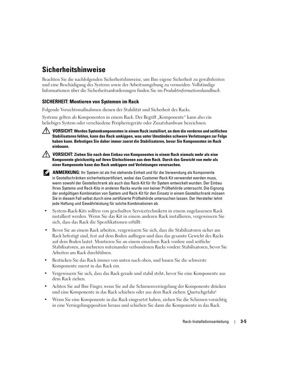 Sicherheitshinweise, Sicherheit: montieren von systemen im rack | Dell PowerEdge 1850 User Manual | Page 57 / 134