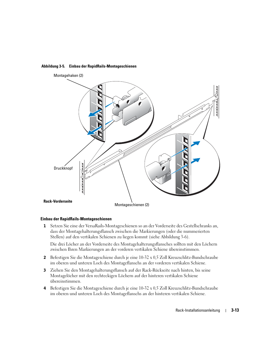Abbildung 3-5, Einbau der rapidrails-montageschienen | Dell PowerEdge 1850 User Manual | Page 65 / 134