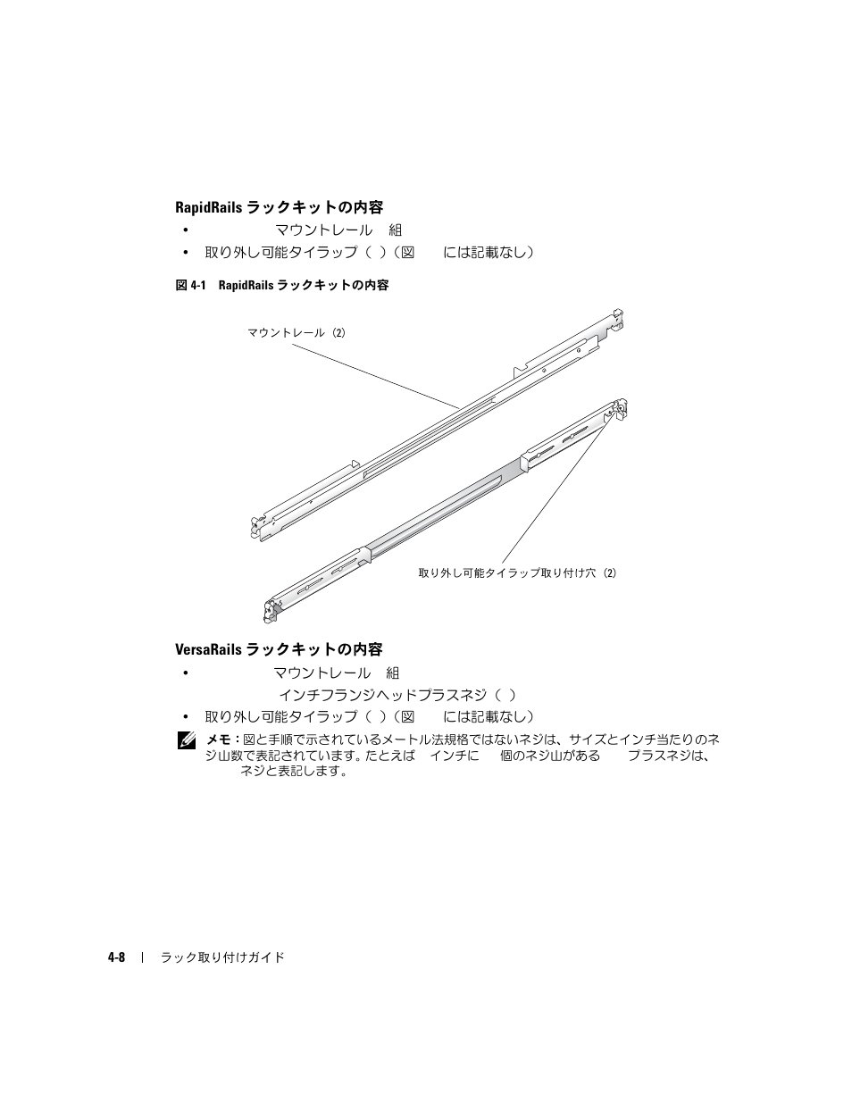 Rapidrails ラックキットの内容, Versarails ラックキットの内容, 図 4-1 rapidrails | ラックキットの内容 | Dell PowerEdge 1850 User Manual | Page 88 / 134