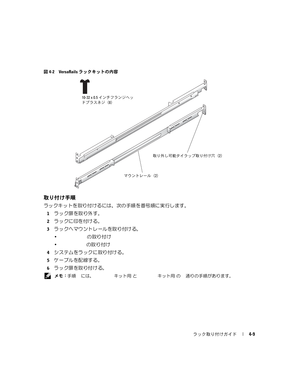 取り付け手順, 図 4-2 versarails, ラックキットの内容 | Dell PowerEdge 1850 User Manual | Page 89 / 134