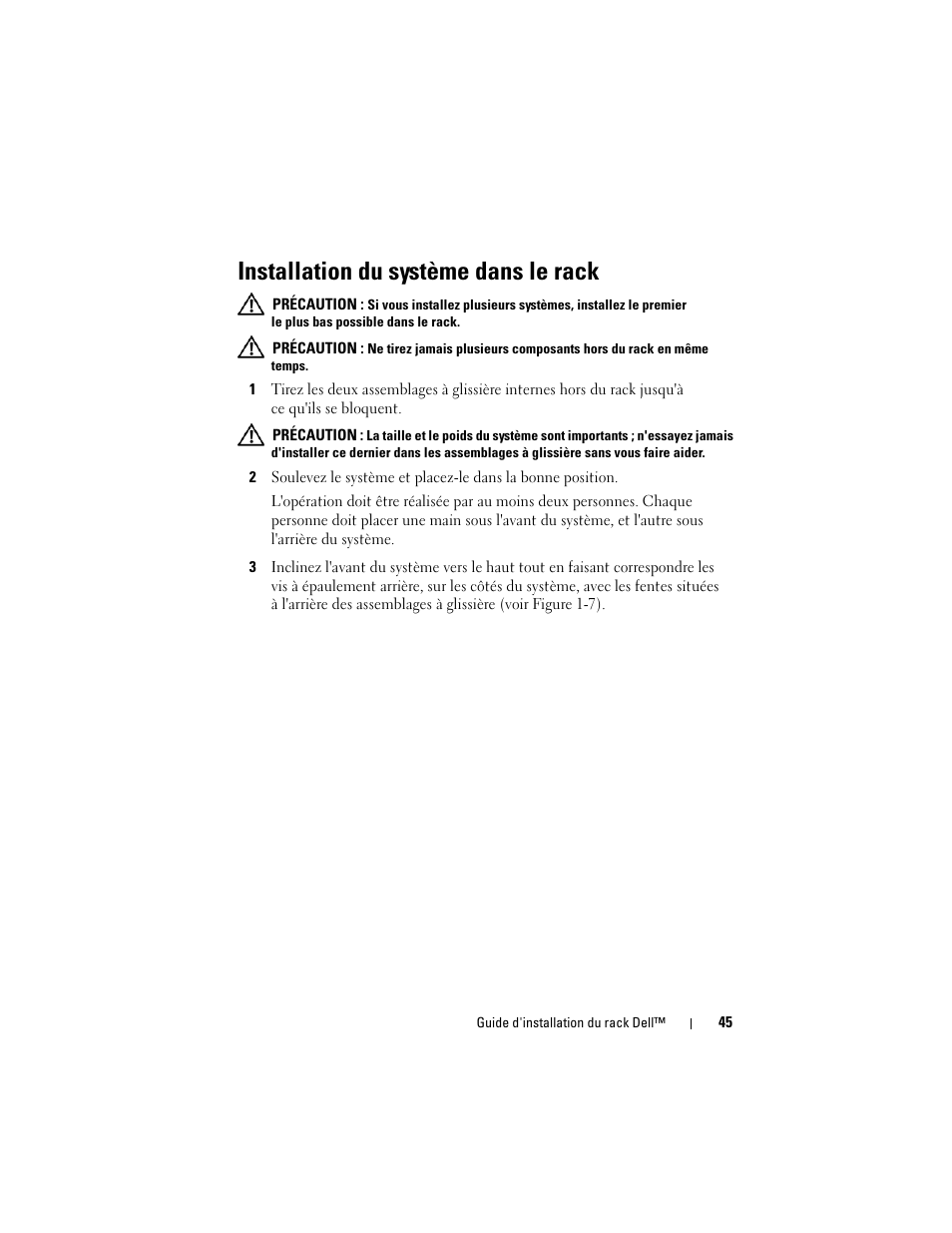 Installation du système dans le rack | Dell PowerEdge R905 User Manual | Page 47 / 142