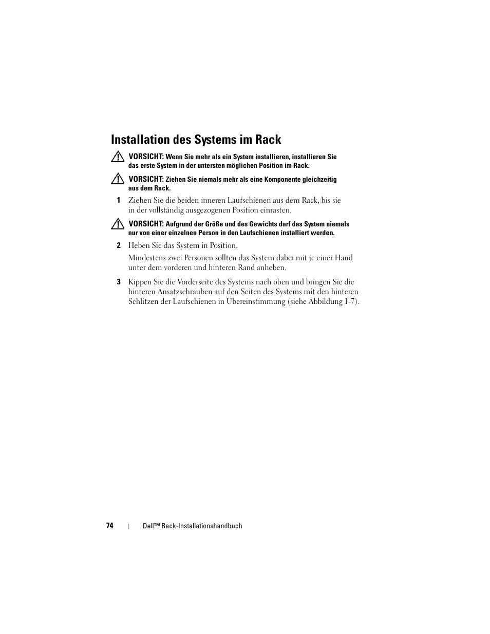 Installation des systems im rack | Dell PowerEdge R905 User Manual | Page 76 / 142
