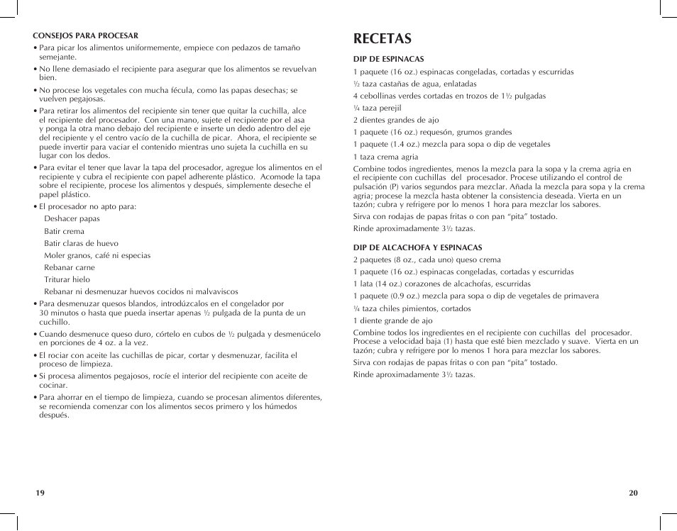 Recetas | Black & Decker FP1450 User Manual | Page 11 / 21