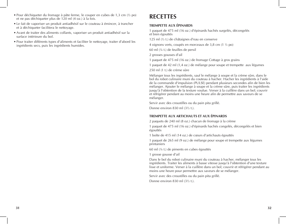 Recettes | Black & Decker FP1450 User Manual | Page 17 / 21