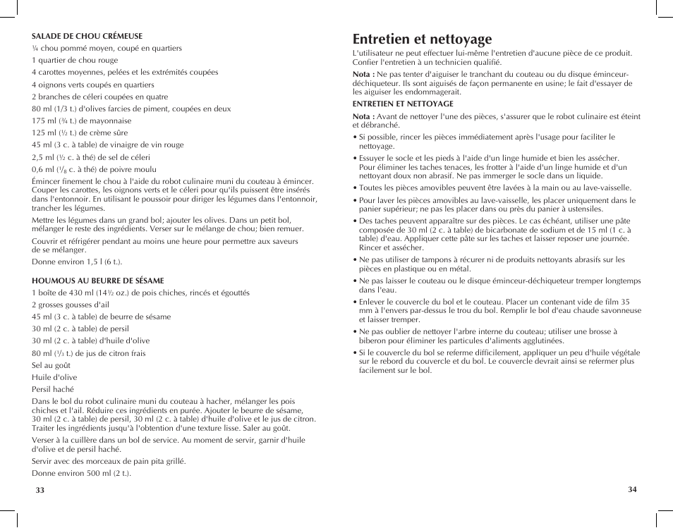 Entretien et nettoyage | Black & Decker FP1450 User Manual | Page 18 / 21