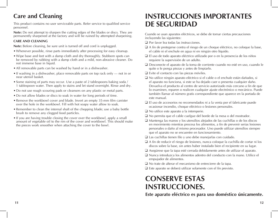 Care and cleaning | Black & Decker FP1450 User Manual | Page 7 / 21