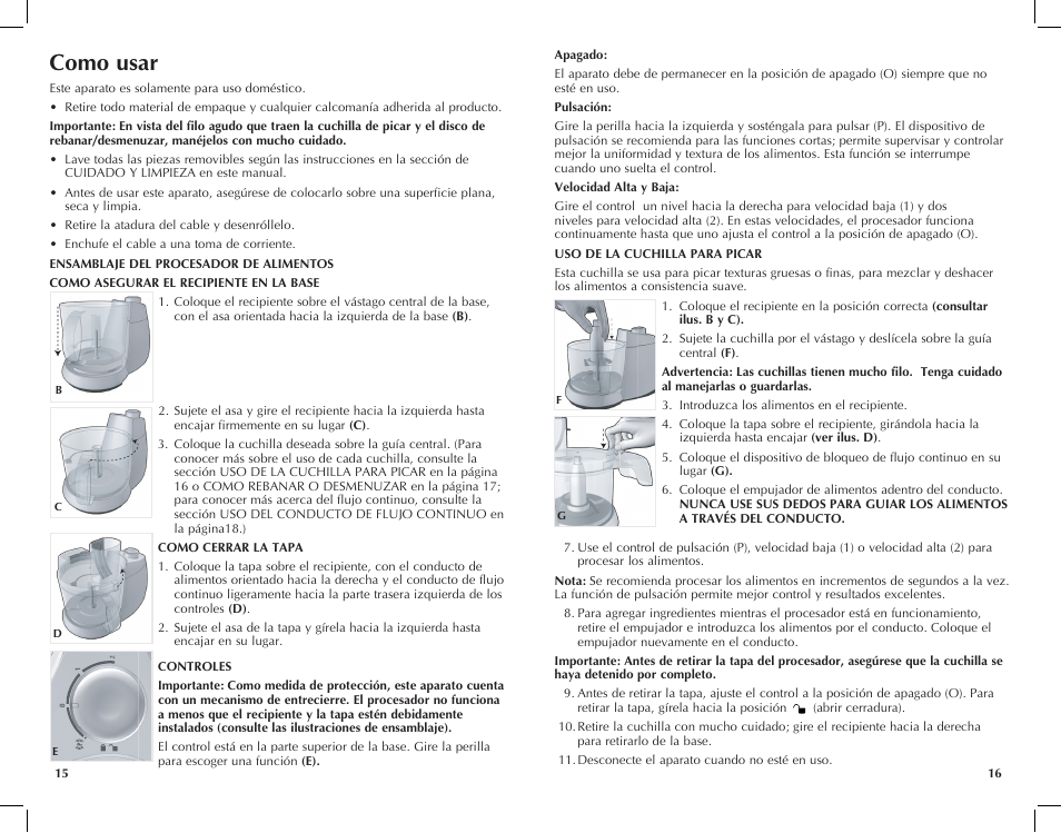 Como usar | Black & Decker FP1450 User Manual | Page 9 / 21