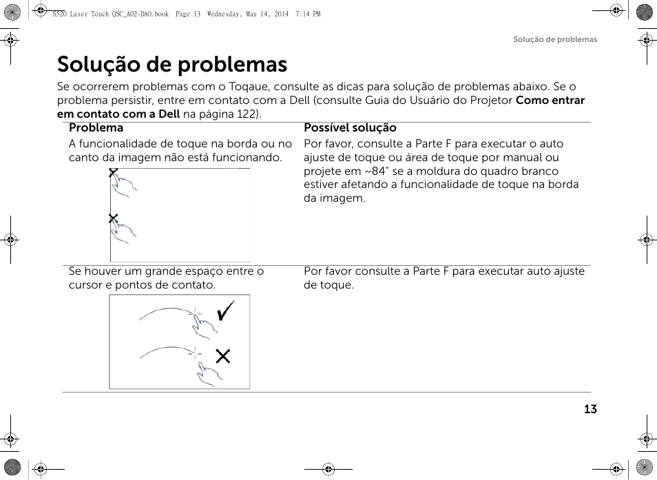 Solução de problemas | Dell S520 Projector User Manual | Page 57 / 60