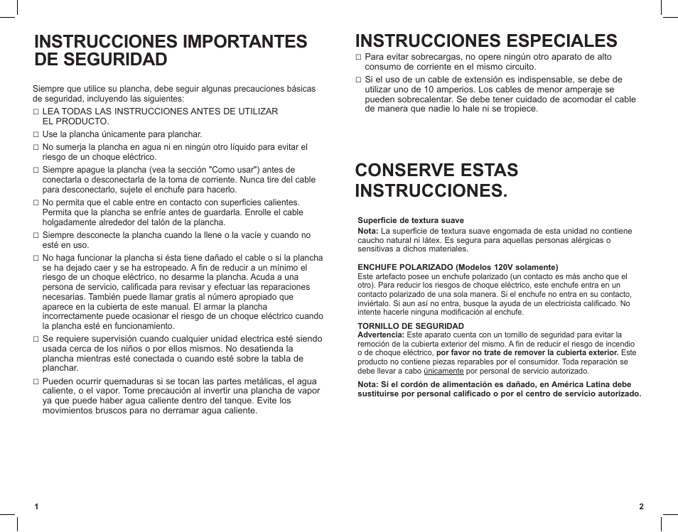 Instrucciones importantes de seguridad, Instrucciones especiales, Conserve estas instrucciones | Black & Decker AS700 User Manual | Page 2 / 11