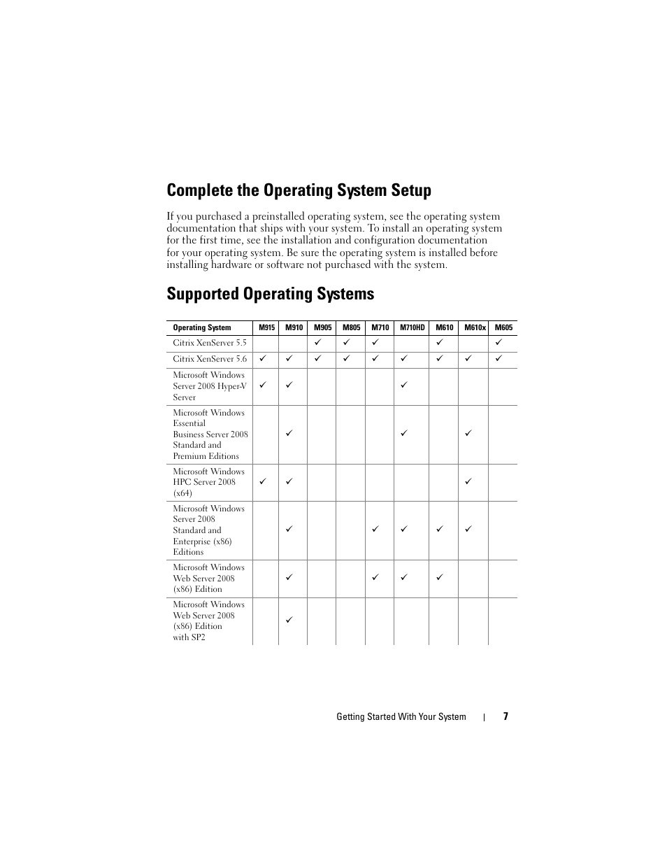 Complete the operating system setup, Supported operating systems | Dell POWEREDGE M915 User Manual | Page 9 / 92