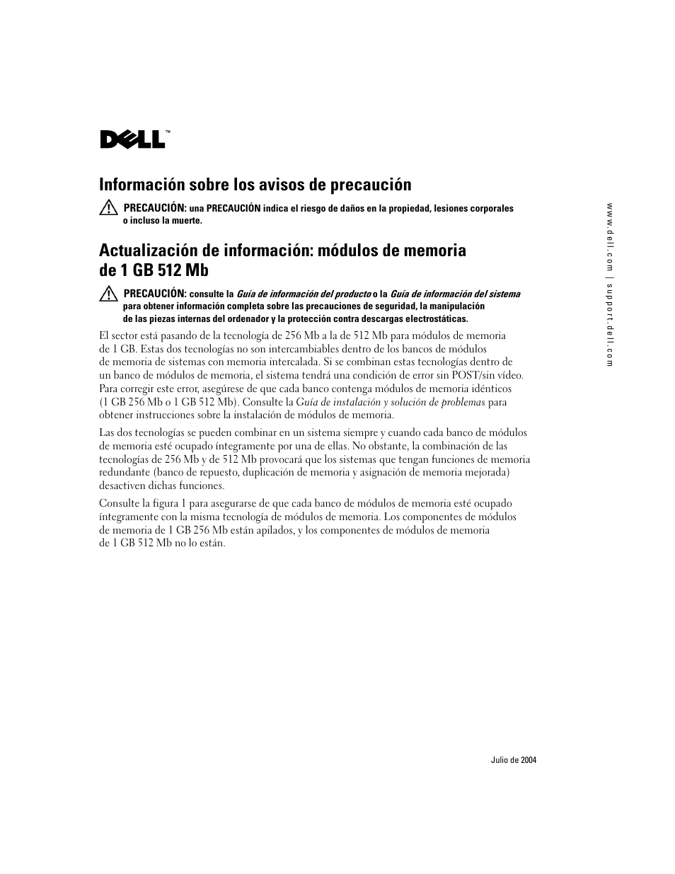 Información sobre los avisos de precaución | Dell PowerEdge 2650 User Manual | Page 13 / 14