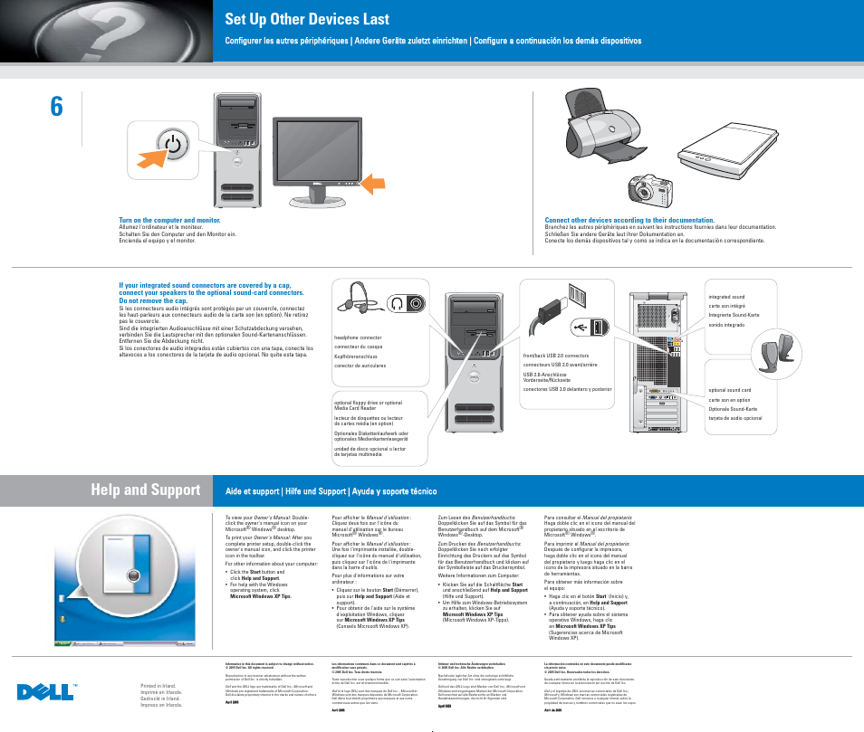 Set up other devices last, Help and support | Dell Dimension 9150/XPS 400 User Manual | Page 2 / 2