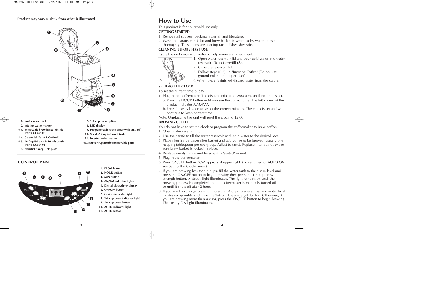 How to use, Control panel | Black & Decker UCM7T User Manual | Page 3 / 13