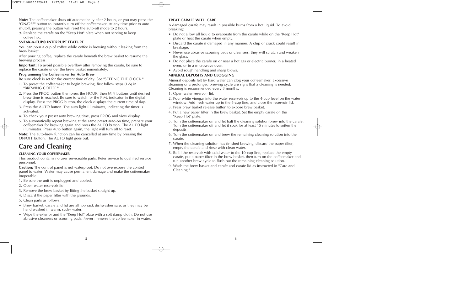 Care and cleaning | Black & Decker UCM7T User Manual | Page 4 / 13