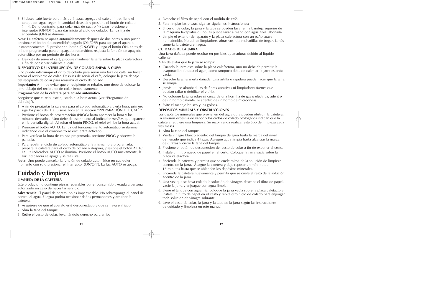 Cuidado y limpieza | Black & Decker UCM7T User Manual | Page 7 / 13