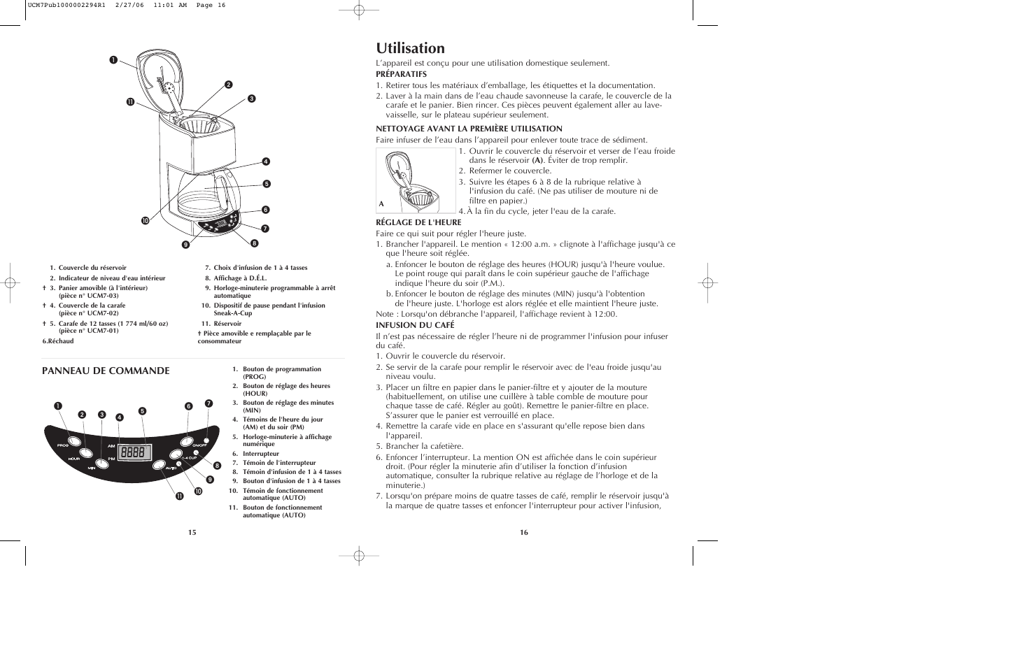 Utilisation, Panneau de commande | Black & Decker UCM7T User Manual | Page 9 / 13