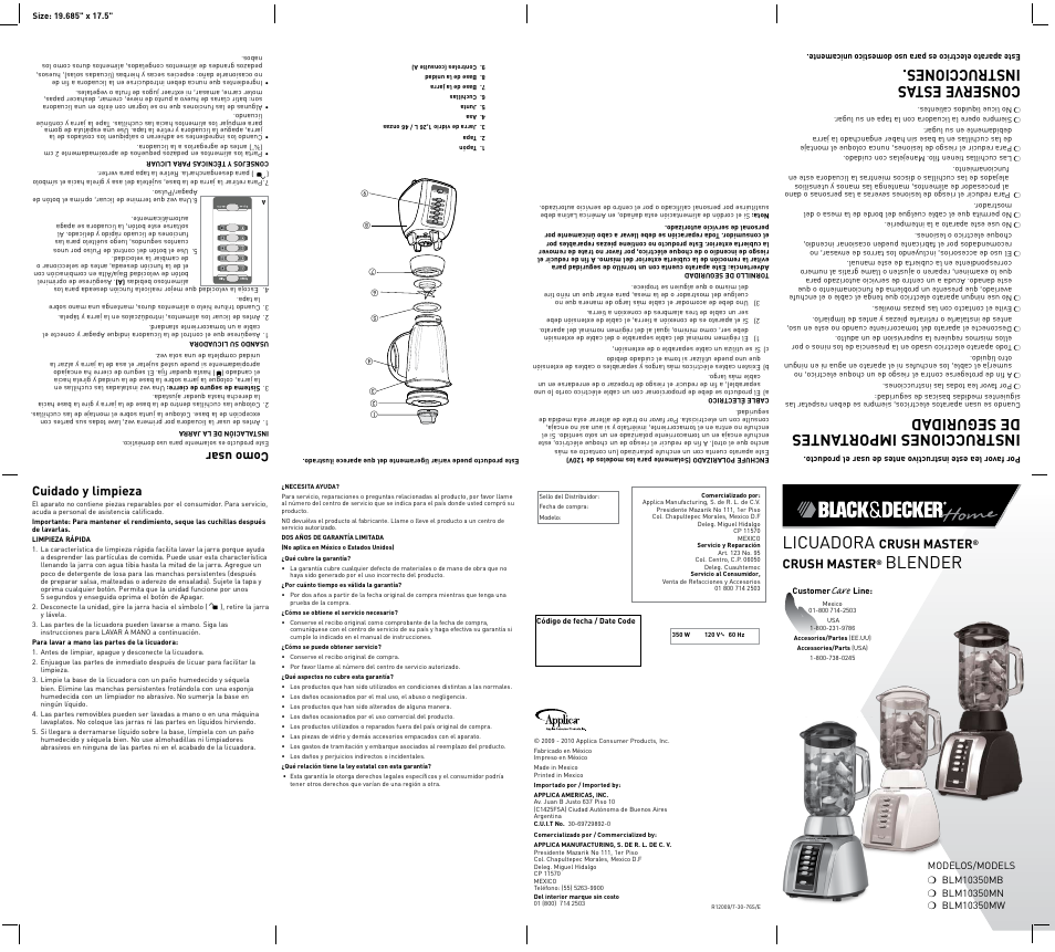 Black & Decker Crush Master BLM10350Mn User Manual | 2 pages