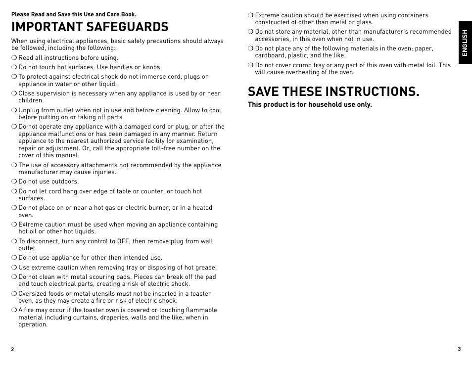 Important safeguards, Save these instructions | Black & Decker TRO480BS User Manual | Page 2 / 21