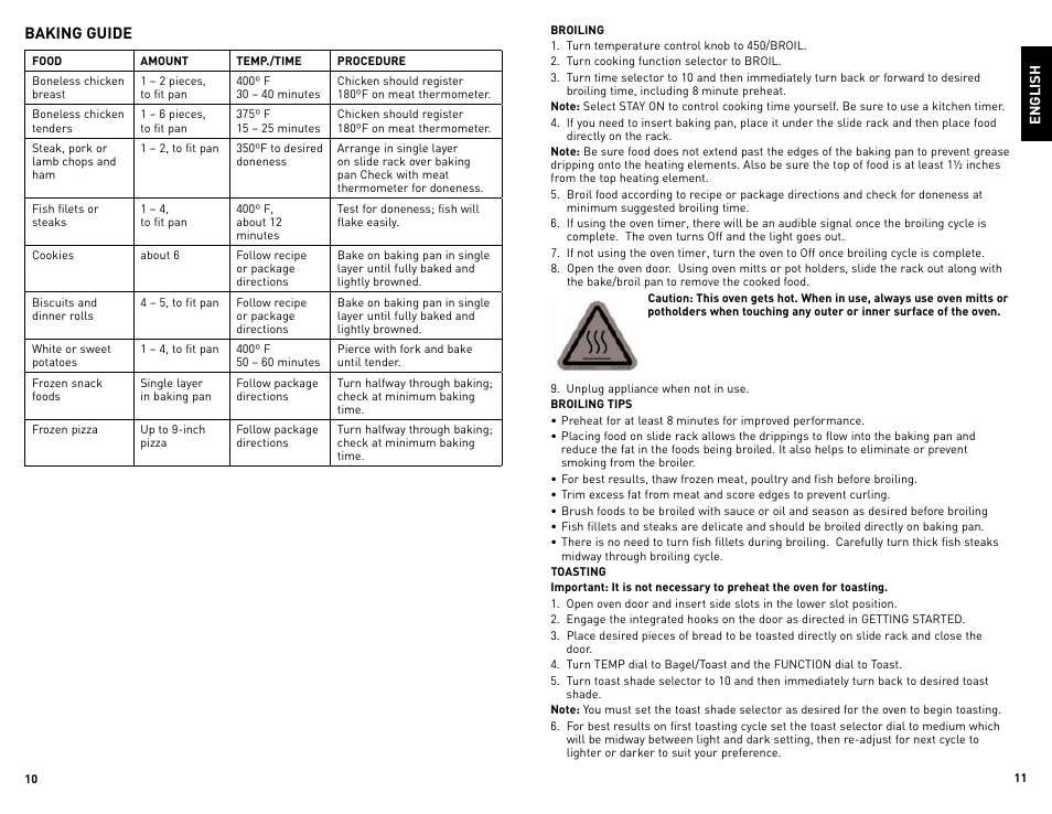 Baking guide | Black & Decker TRO480BS User Manual | Page 6 / 21