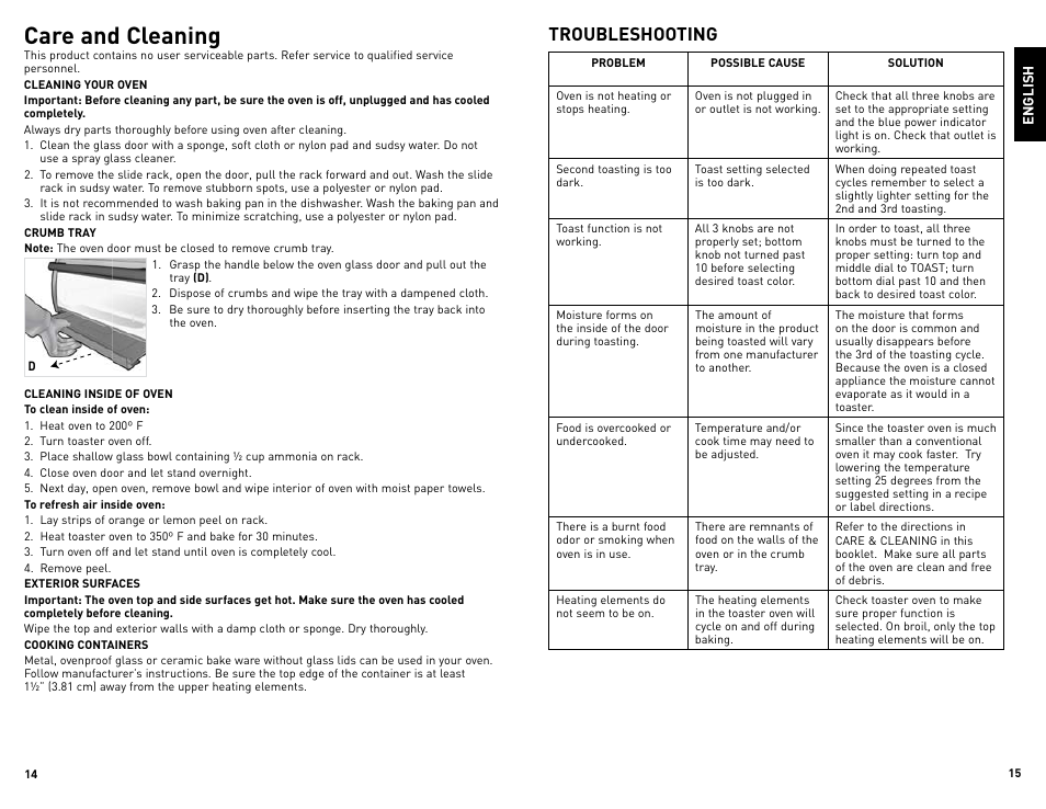 Care and cleaning, Troubleshooting | Black & Decker TRO480BS User Manual | Page 8 / 21