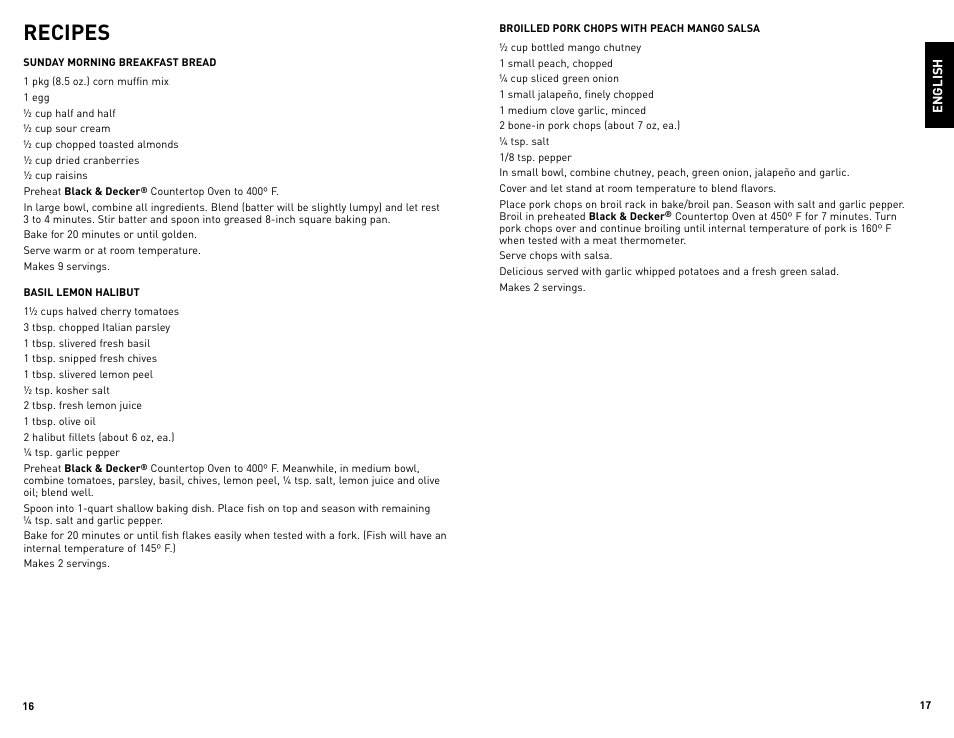 Recipes | Black & Decker TRO480BS User Manual | Page 9 / 21