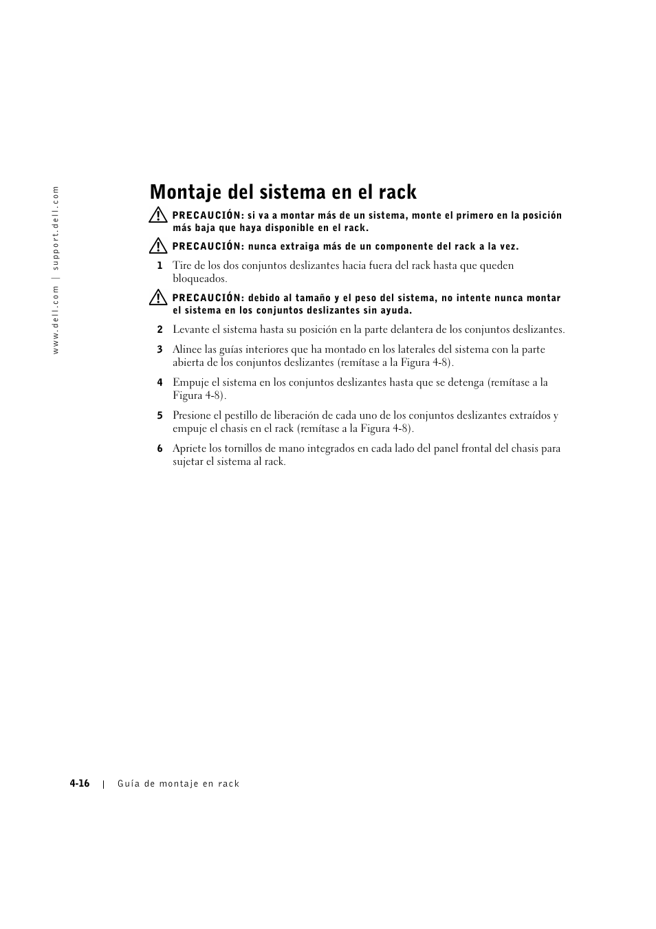 Montaje del sistema en el rack, Montaje del sistema en el rack -16 | Dell PowerVault 715N (Rackmount NAS Appliance) User Manual | Page 100 / 132