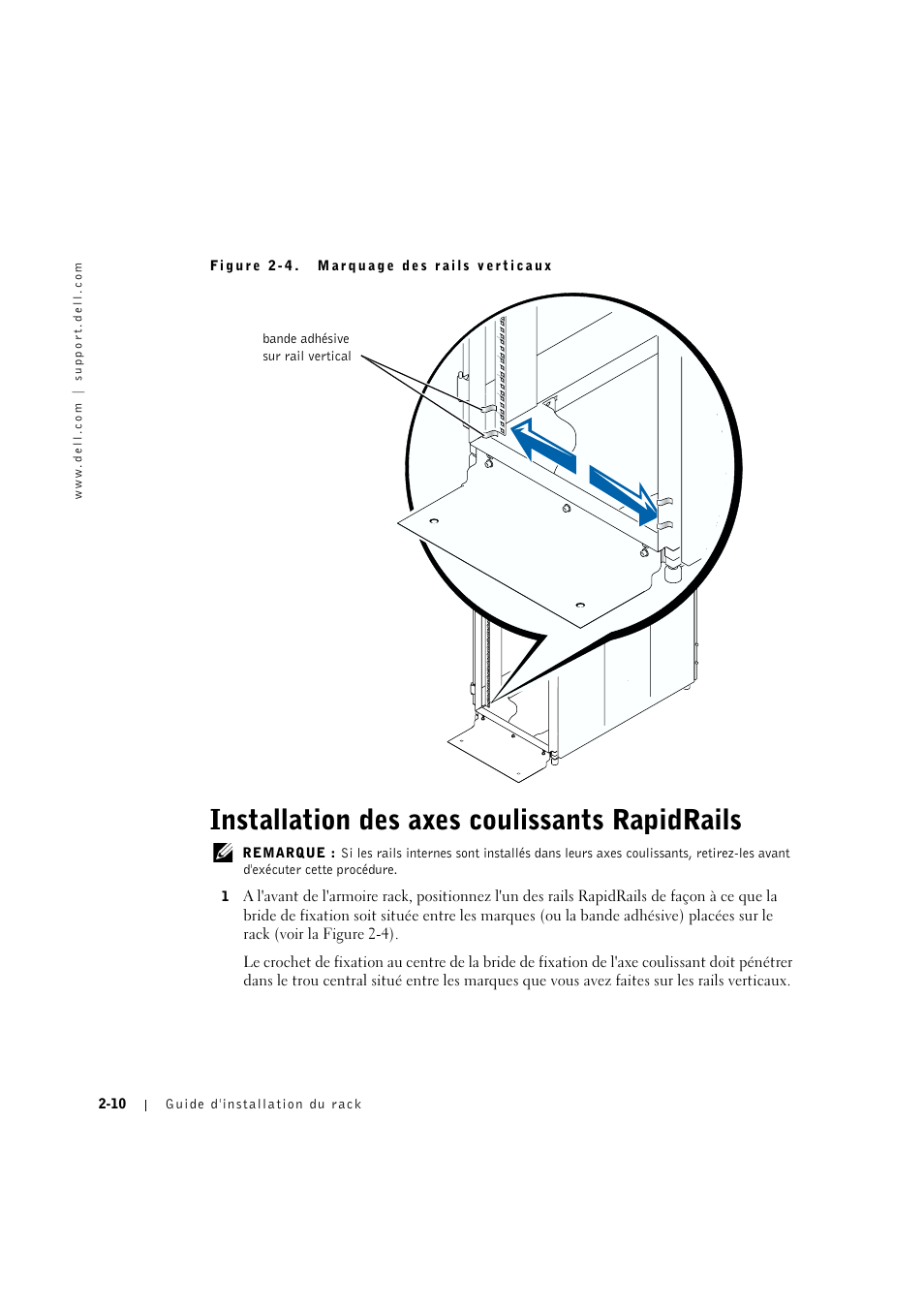 Installation des axes coulissants rapidrails, Installation des axes coulissants rapidrails -10 | Dell PowerVault 715N (Rackmount NAS Appliance) User Manual | Page 40 / 132