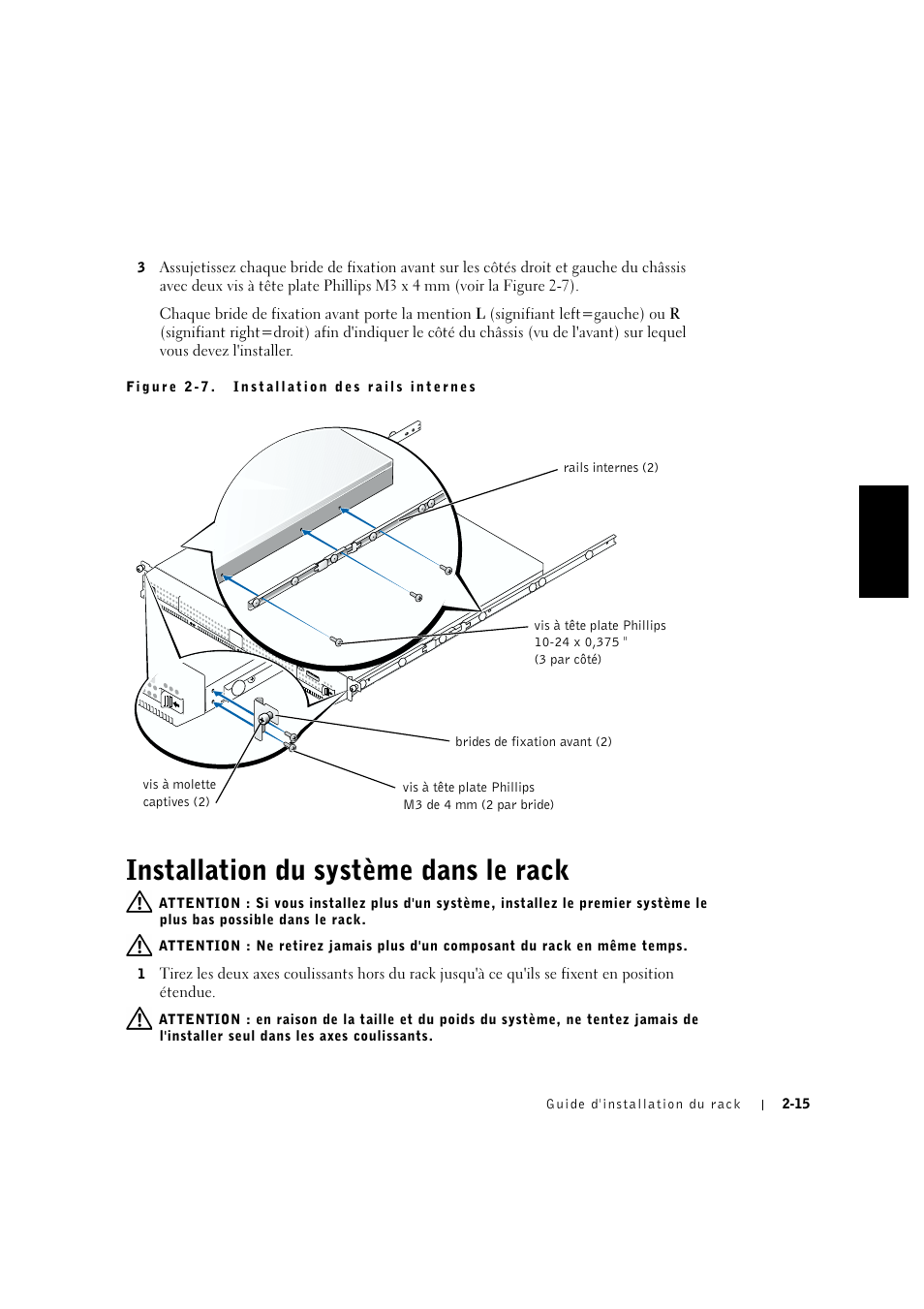 Installation du système dans le rack, Installation du système dans le rack -15 | Dell PowerVault 715N (Rackmount NAS Appliance) User Manual | Page 45 / 132