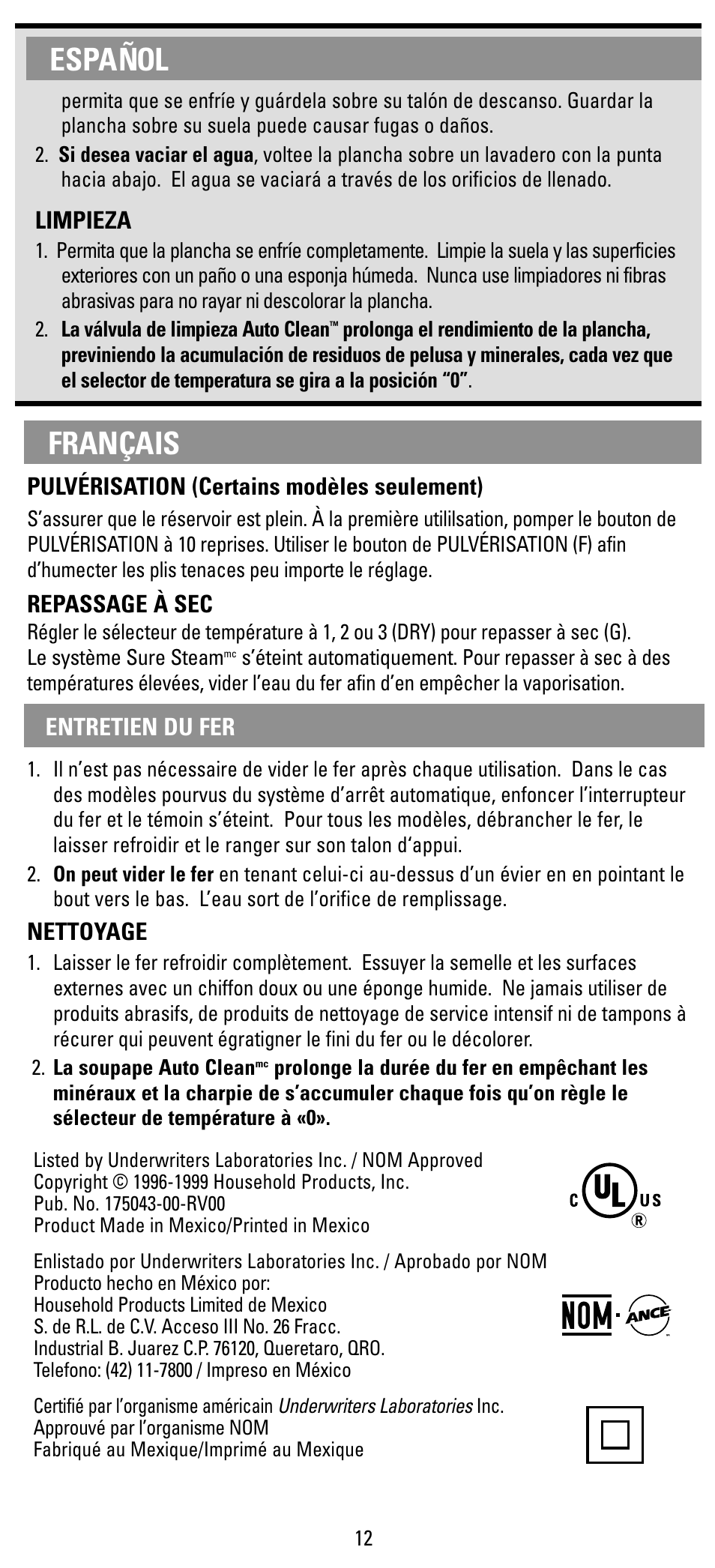 Entretien, Español français | Black & Decker X400 Series User Manual | Page 12 / 12