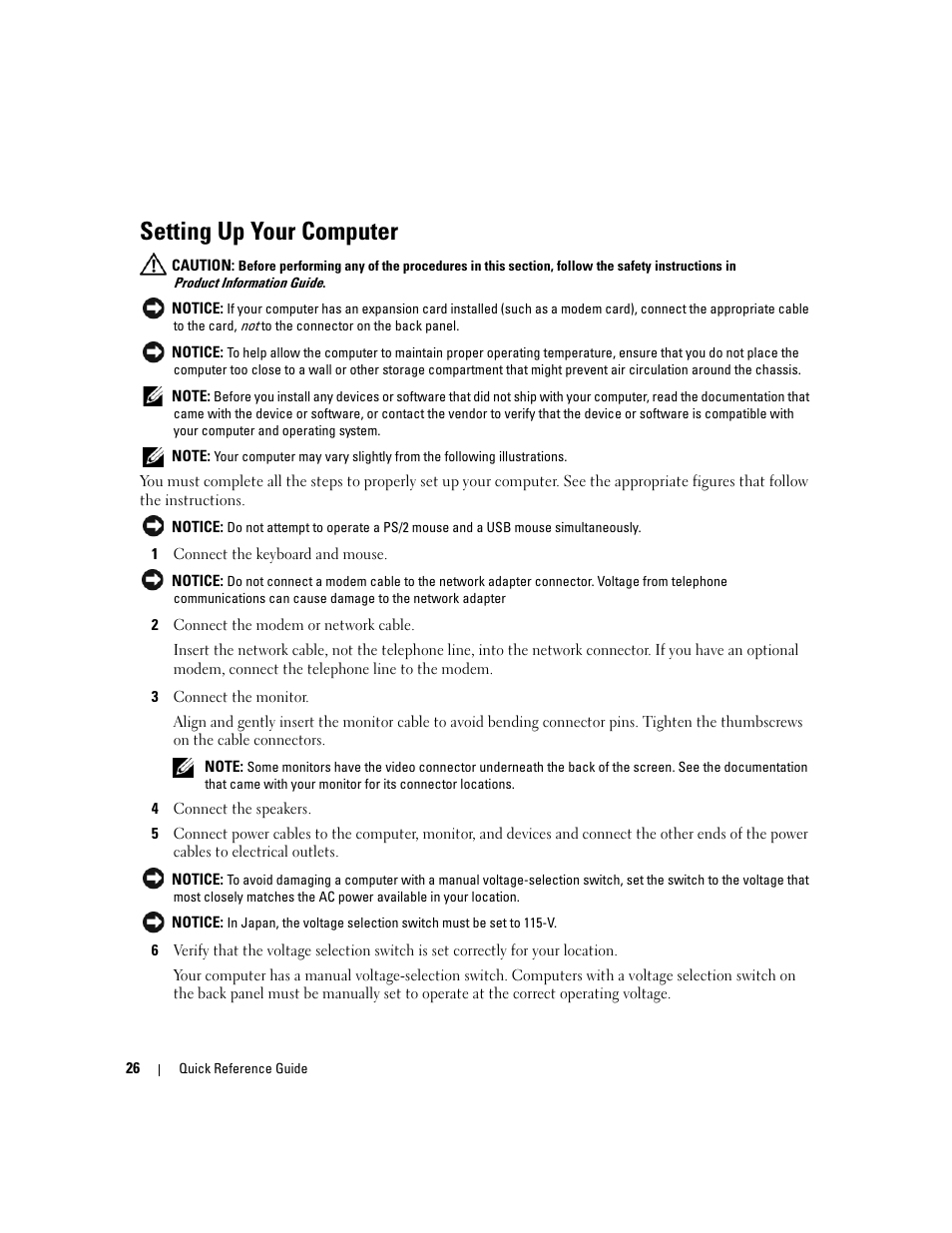 Setting up your computer | Dell OptiPlex 210L User Manual | Page 26 / 128