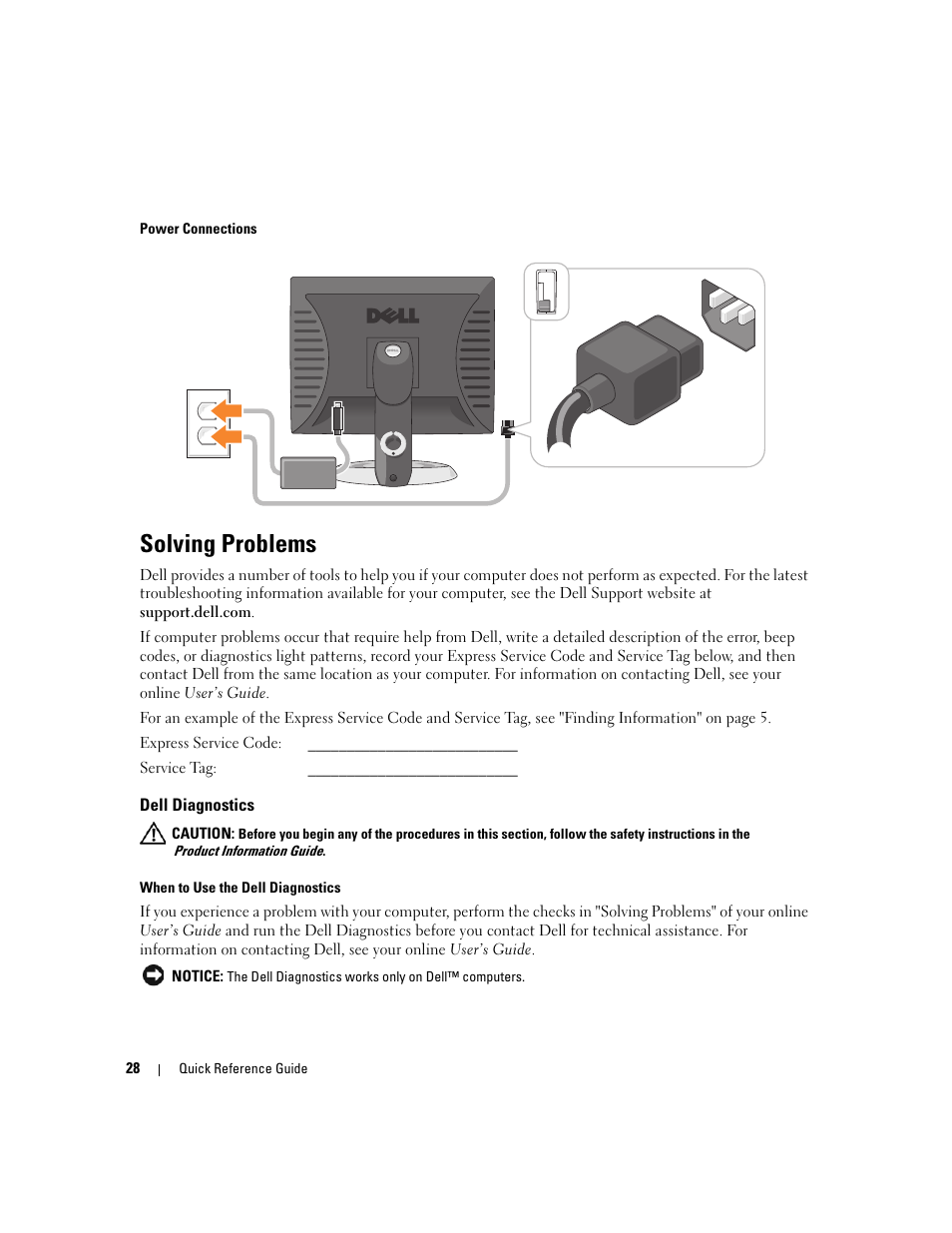 Solving problems, Dell diagnostics | Dell OptiPlex 210L User Manual | Page 28 / 128