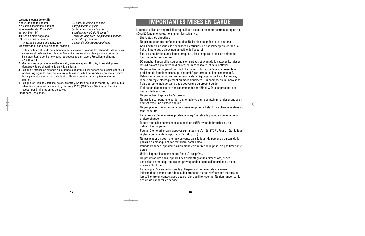 Importantes mises en garde | Black & Decker CTO9500 User Manual | Page 10 / 17