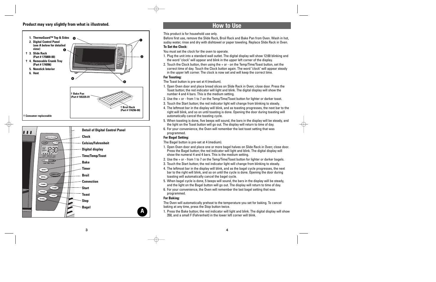 How to use, Product may vary slightly from what is illustrated | Black & Decker CTO9500 User Manual | Page 3 / 17