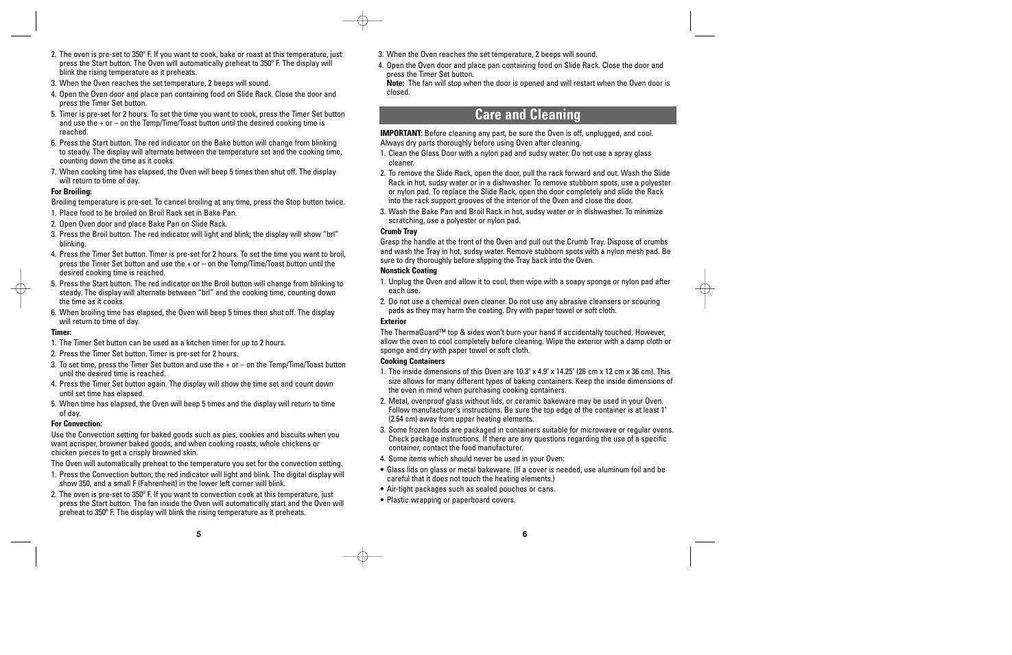 Care and cleaning | Black & Decker CTO9500 User Manual | Page 4 / 17