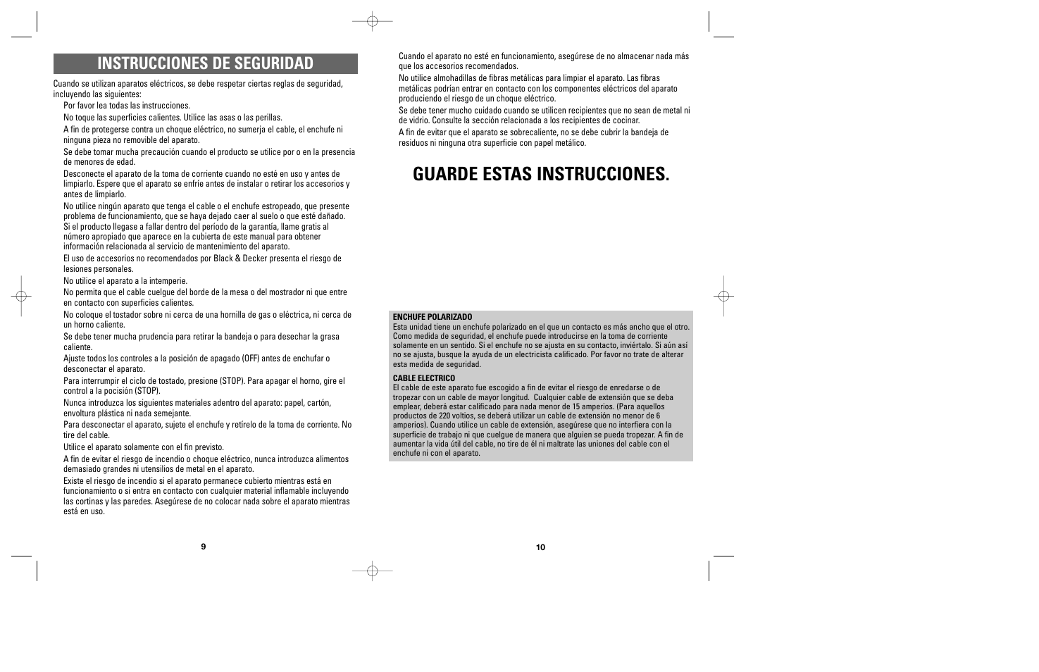 Guarde estas instrucciones, Instrucciones de seguridad | Black & Decker CTO9500 User Manual | Page 6 / 17